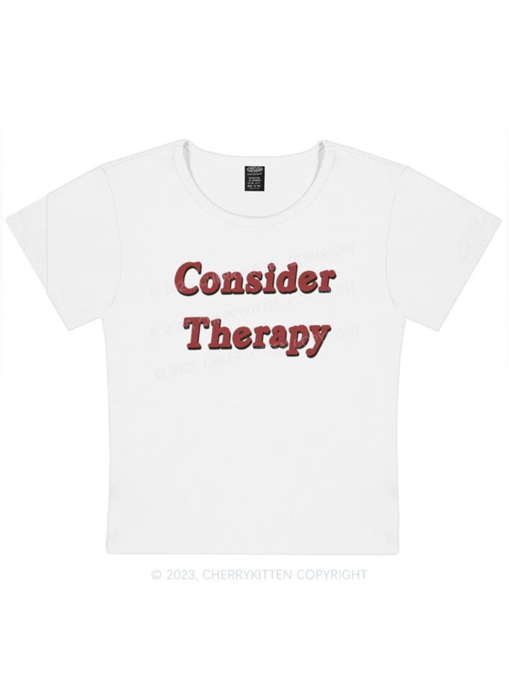 Cherry Kitten Consider Therapy Graphic Tee - White with Red Text
